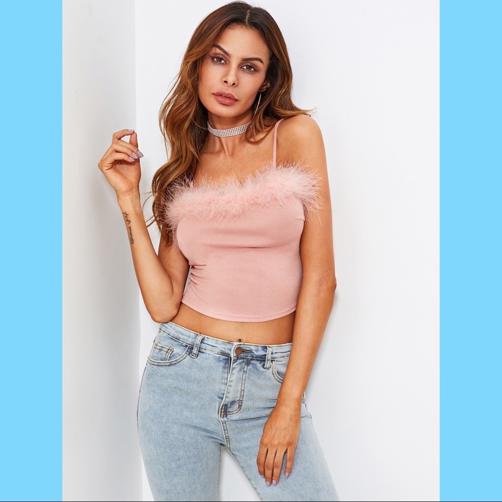LAST ONE Faux Fur Crop Cami Top